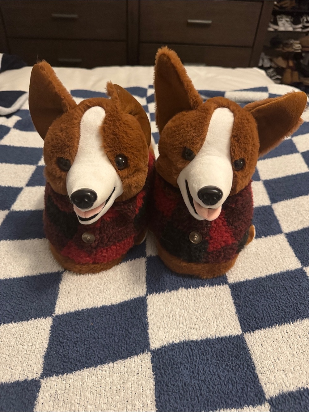 American Eagle Outfitters Brown & White Corgi Plush Slippers